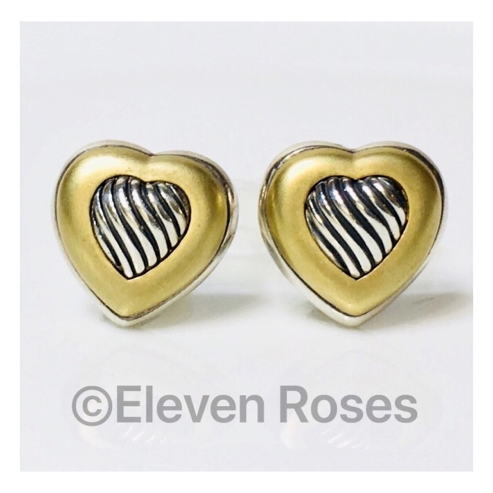 David Yurman Sterling 18k Cable Heart Earrings - Picture 7 of 7